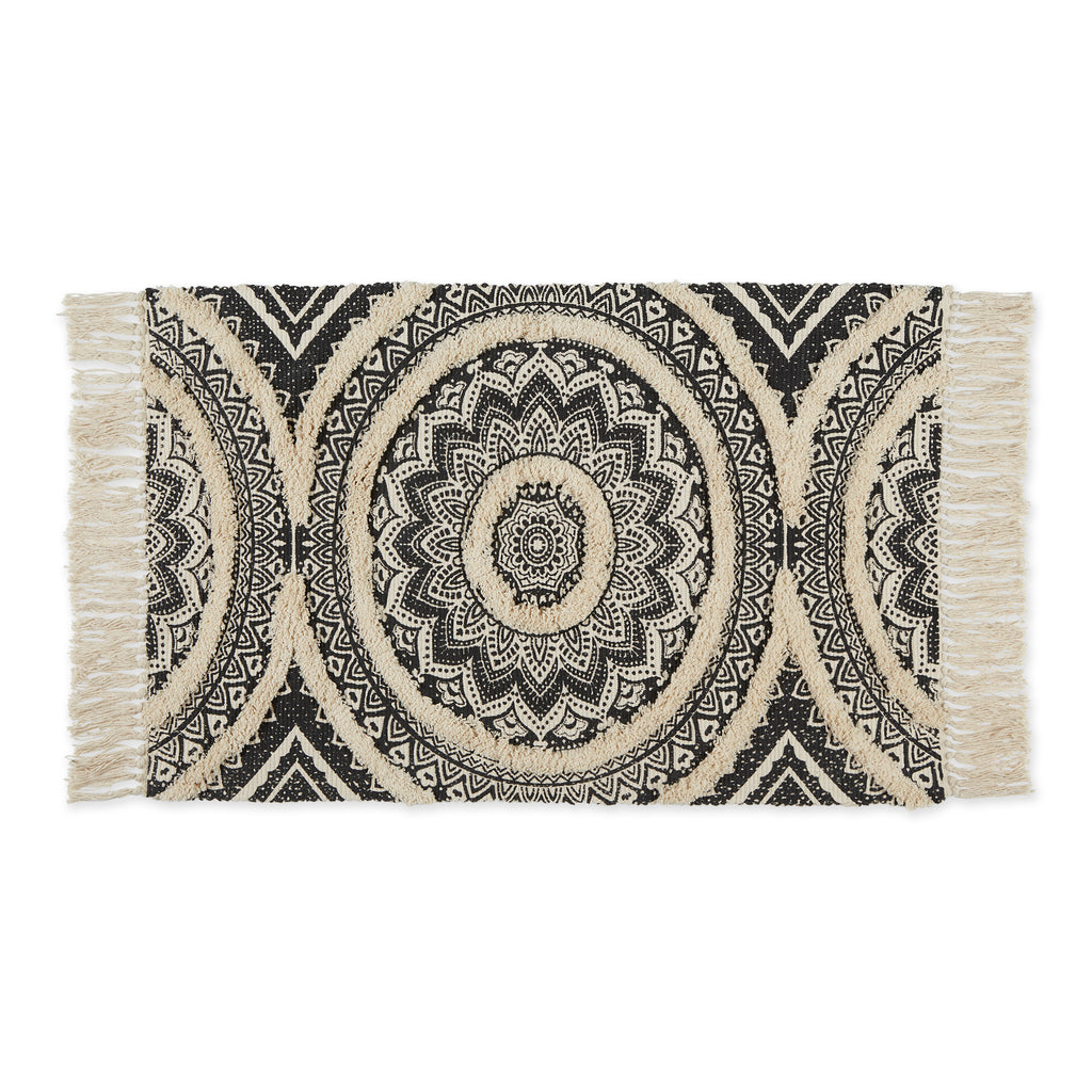 Black Printed Natural Hand-Loomed Shag Rug 2X3 Ft