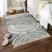 French Blue Printed Natural Hand-Loomed Shag Rug 4X6 Ft