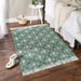 Teal Diamond Printed Off-White Hand-Loomed Shag Rug 4X6 Ft