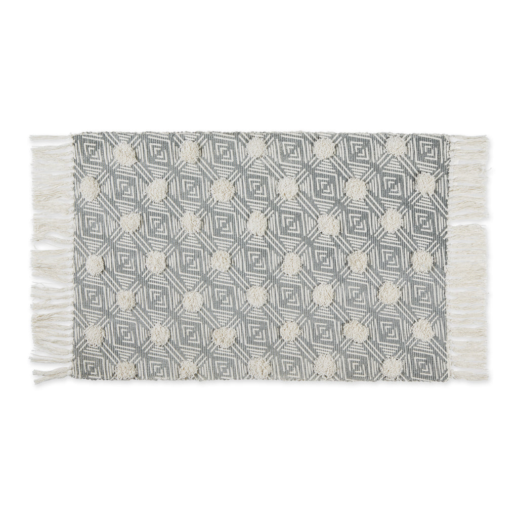 Gray Diamond Printed Off-White Hand-Loomed Shag Rug 2X3 Ft