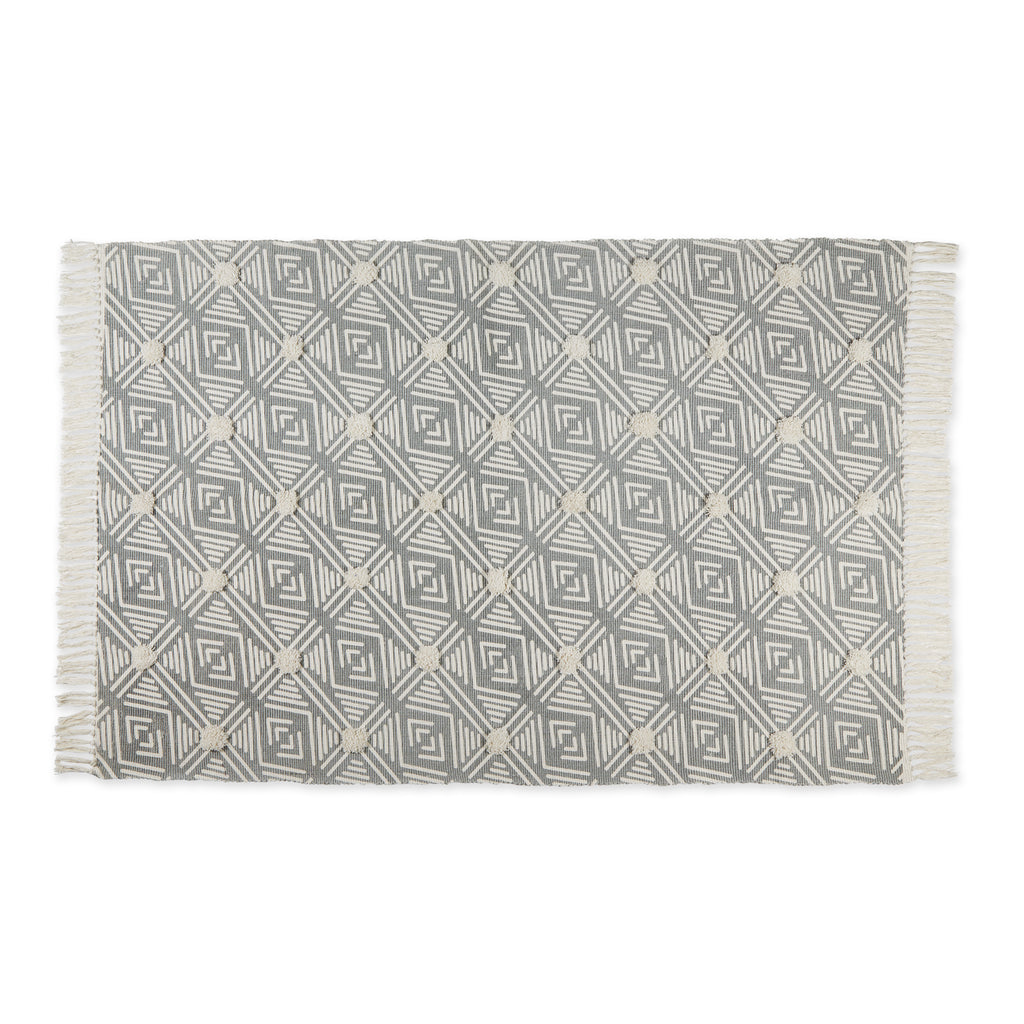 Gray Diamond Printed Off-White Hand-Loomed Shag Rug 4X6 Ft