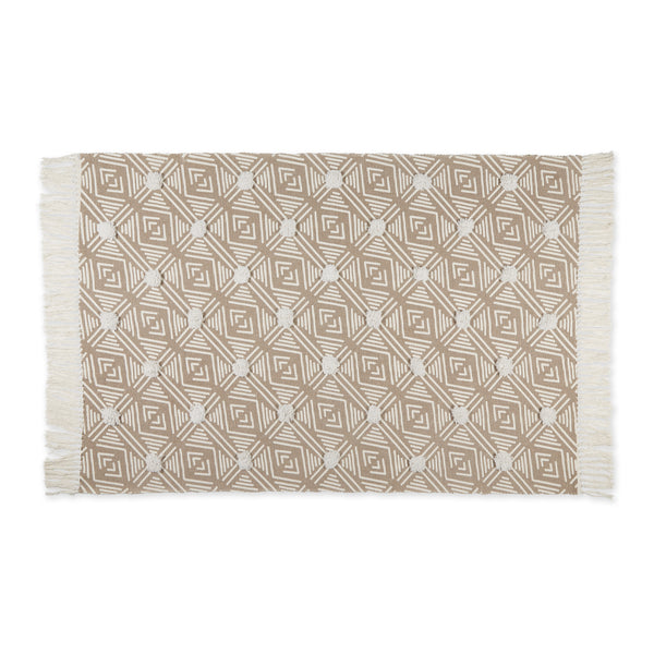 Stone Diamond Printed Off-White Hand-Loomed Shag Rug 4X6 Ft