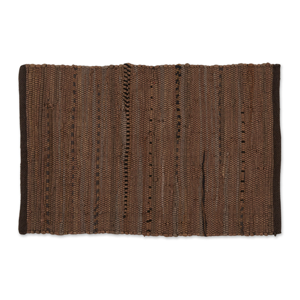 Multi Color Leather Brown Rag Rug 2x3ft