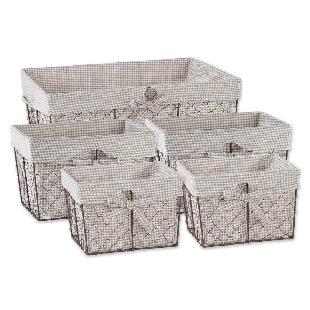 Rustic Bronze Chicken Wire Stone & White Gingham Check Liner Basket