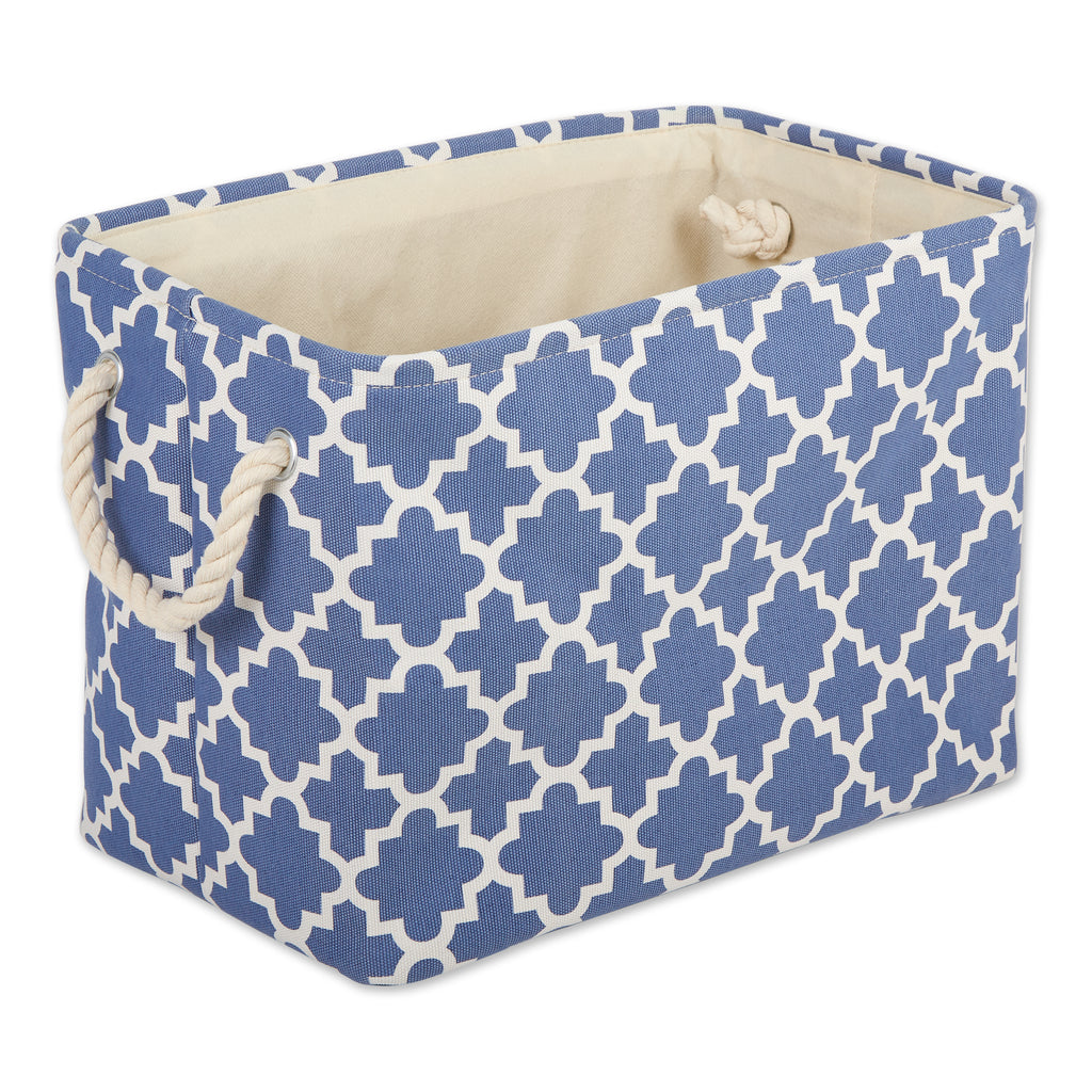 Lattice French Blue Rectangle Medium Polyester Bin