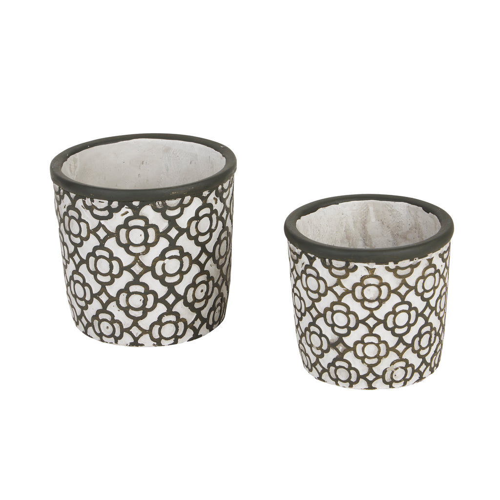 Dark Gray Lattice Cement Flower Pot Set of 2