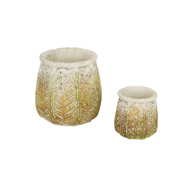 Ancient Leaf Cement Flower Pot Set of 2