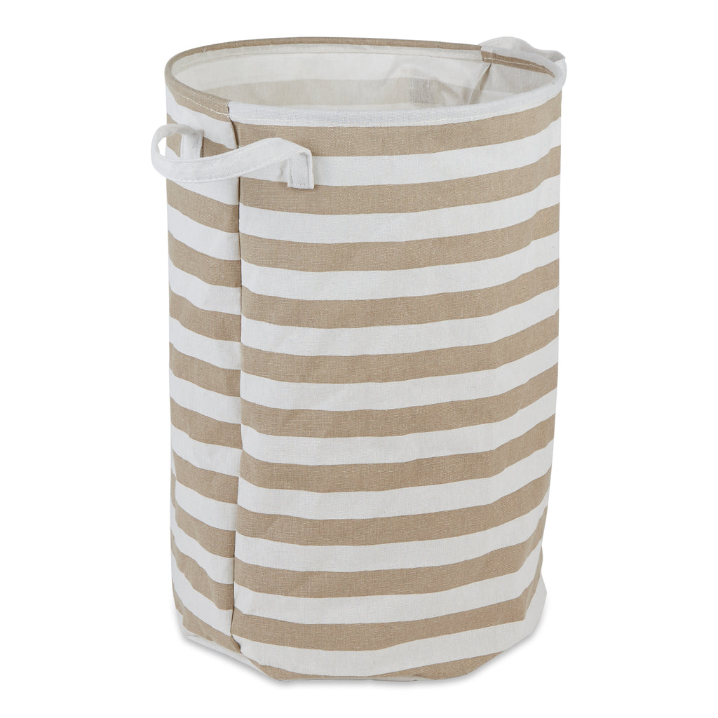 Laundry Hamper Stripe Stone Round