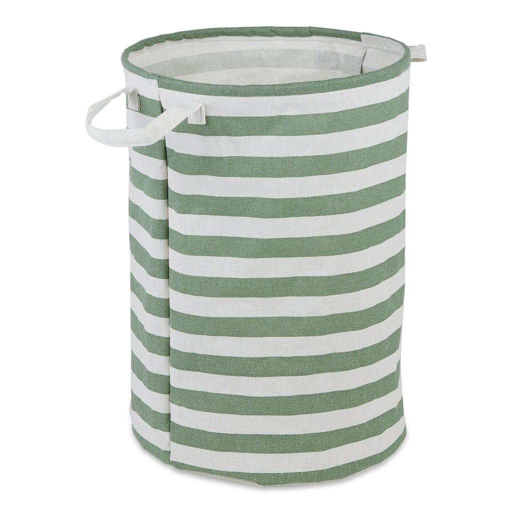 Laundry Hamper Stripe Artichoke Green Round