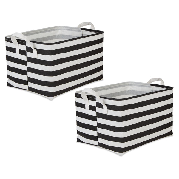 Laundry Bin Stripe Black Rectangle Extra Large