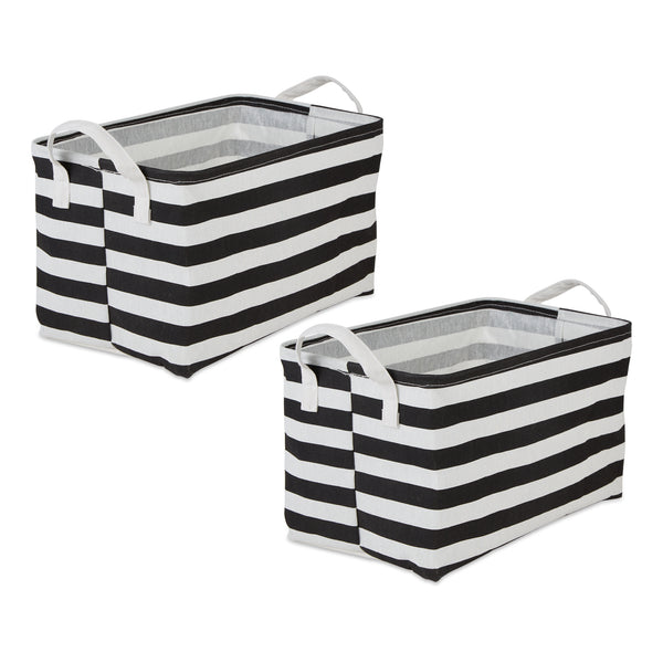 Laundry Bin Stripe Black Rectangle Large