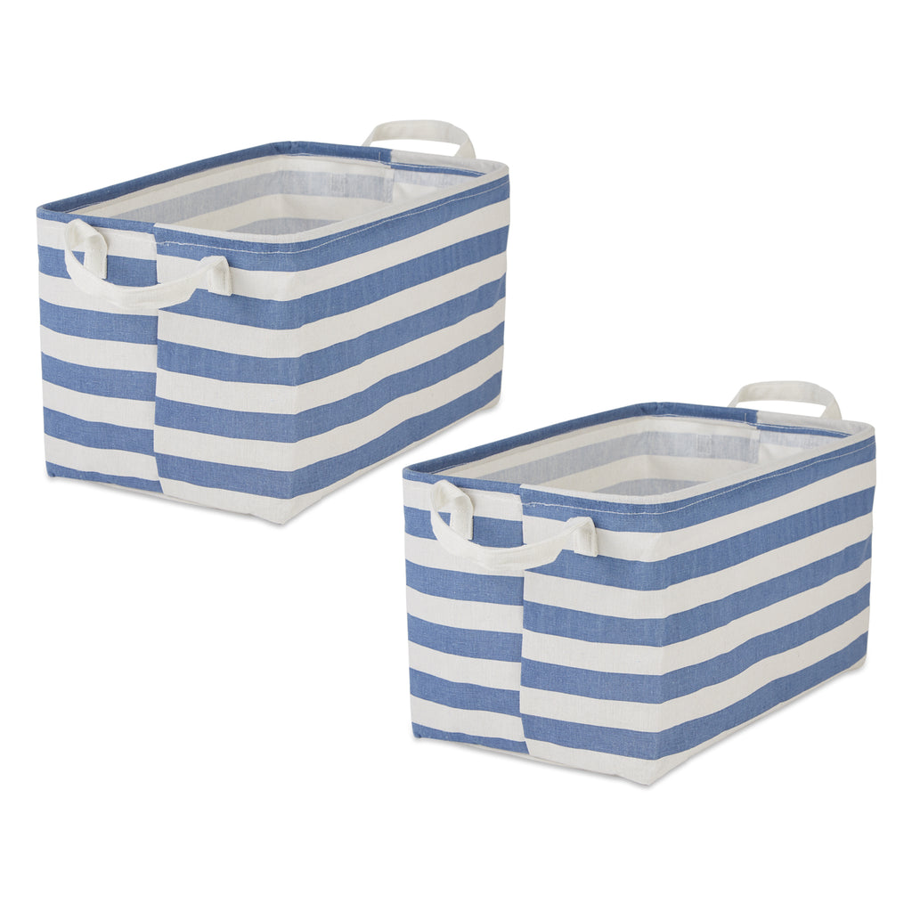 Laundry Bin Stripe French Blue Rectangle Large