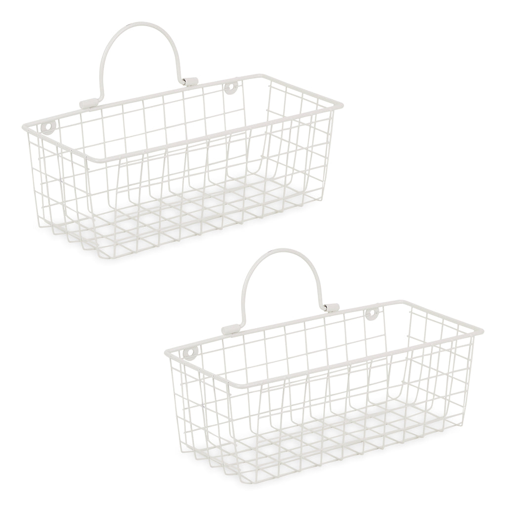 Small Antique White Wire Wall Basket Set of 2