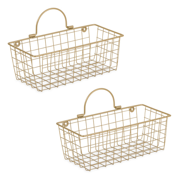 Small Gold Wire Wall Basket Set of 2