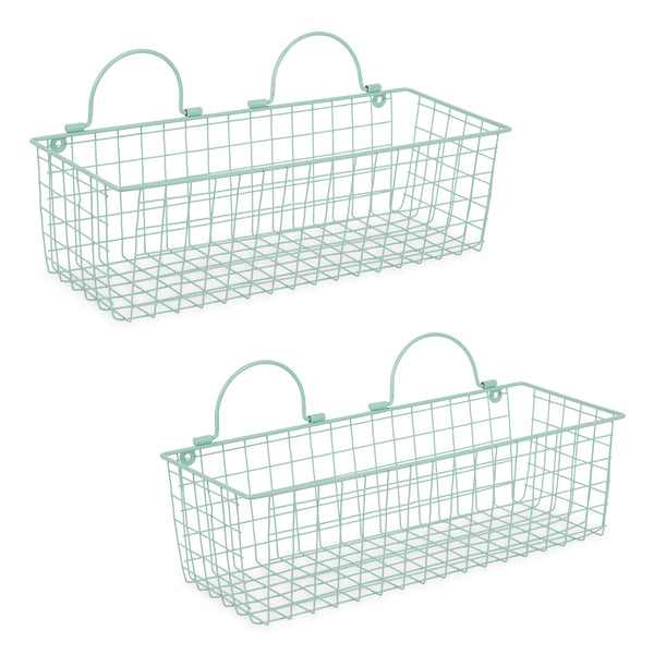 Medium Aqua Wire Wall Basket Set of 2