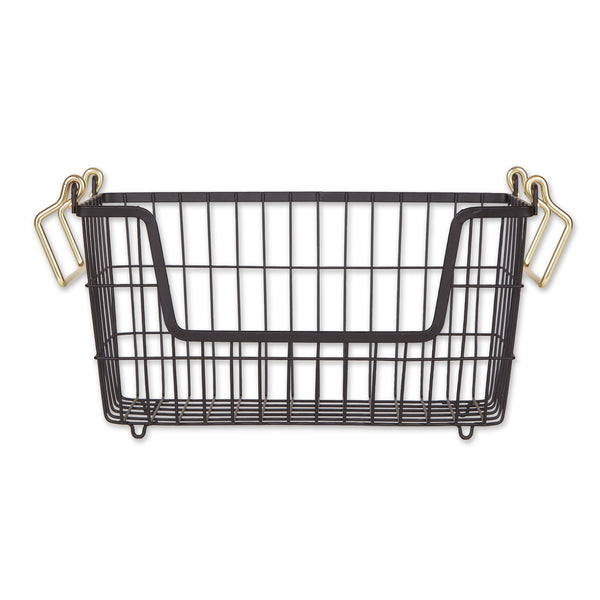 Metal Basket Black/Gold Handles Rectangle Small