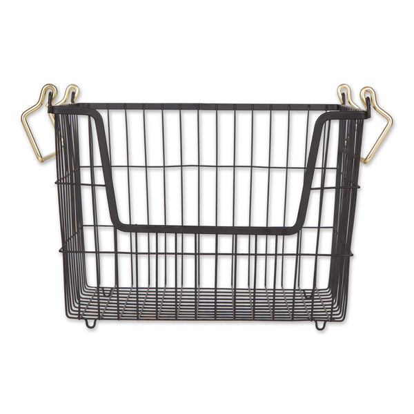 Metal Basket Black/Gold Handles Rectangle Medium