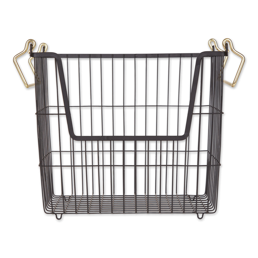 Metal Basket Black/Gold Handles Rectangle Large