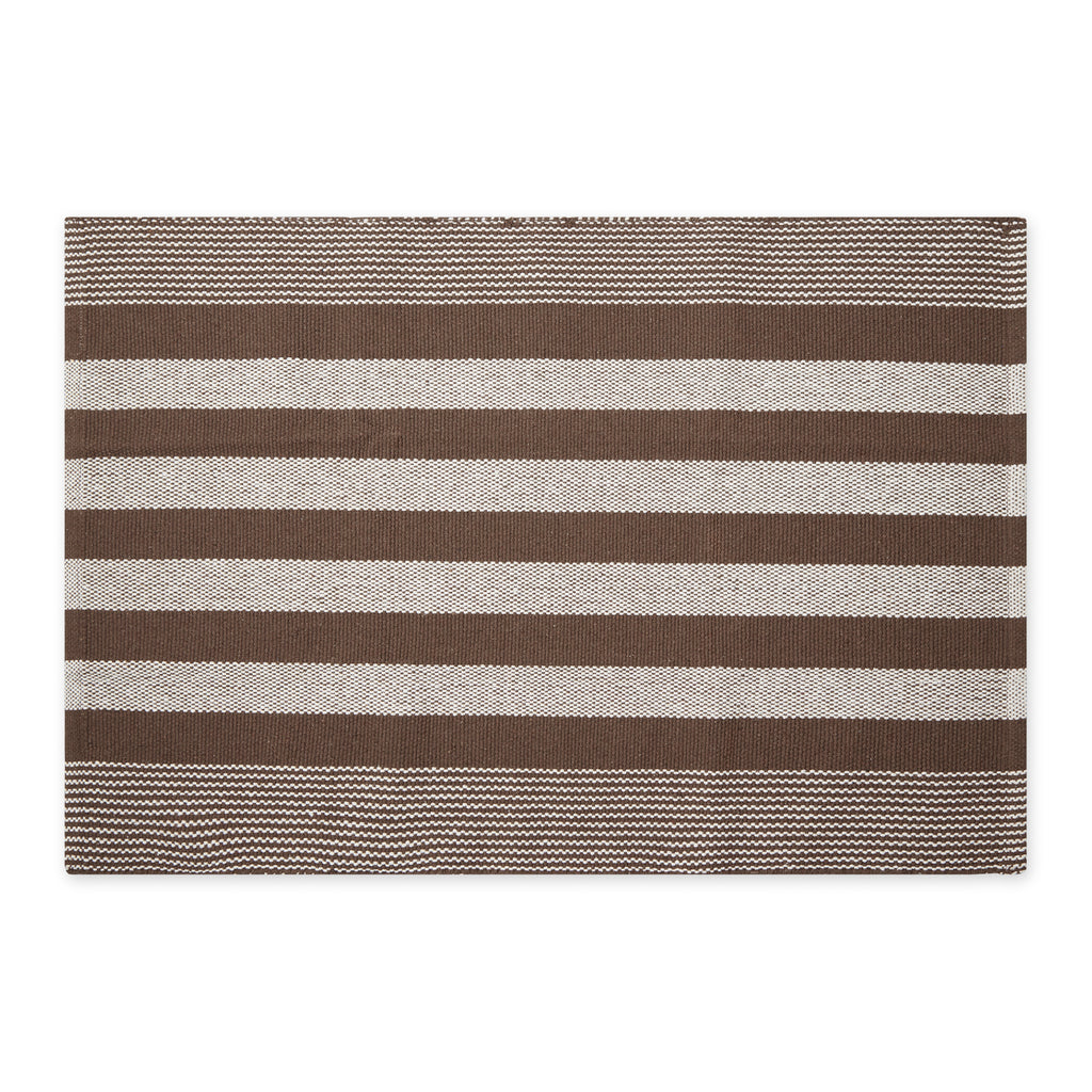 Leather Brown Cabana Stripe Recycled Yarn Rug 2X3 Ft