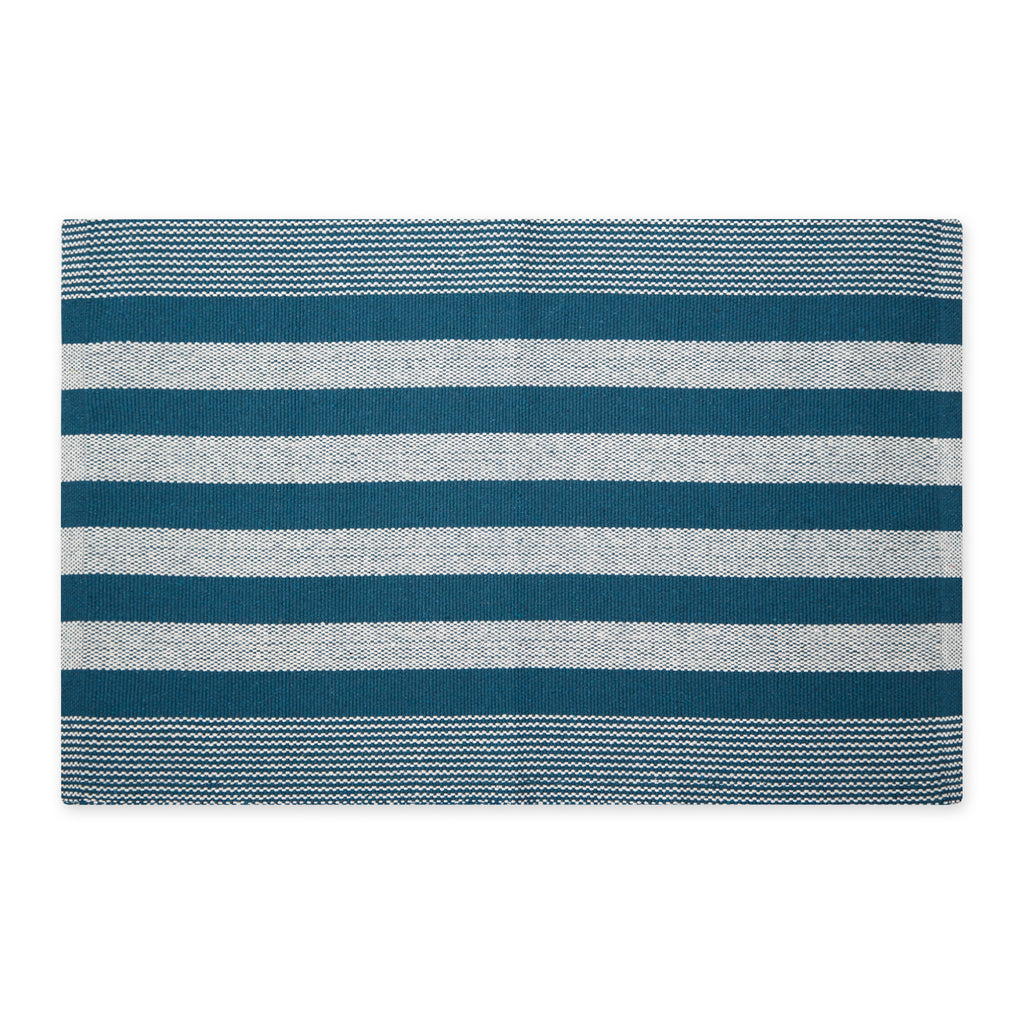 Teal Cabana Stripe Recycled Yarn Rug 2X3 Ft