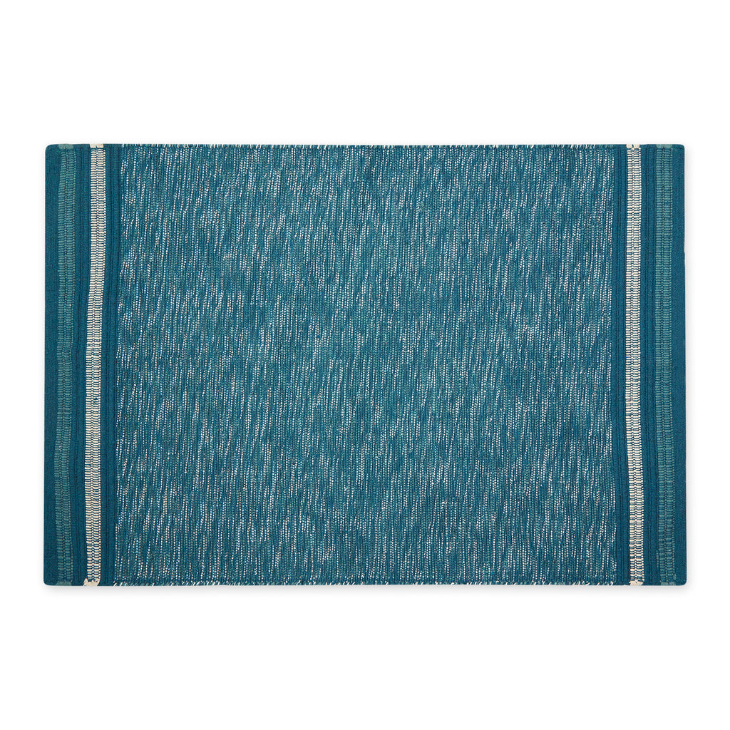 Teal Varigated Stripe Edge Recycled Yarn Rug 2X3 Ft