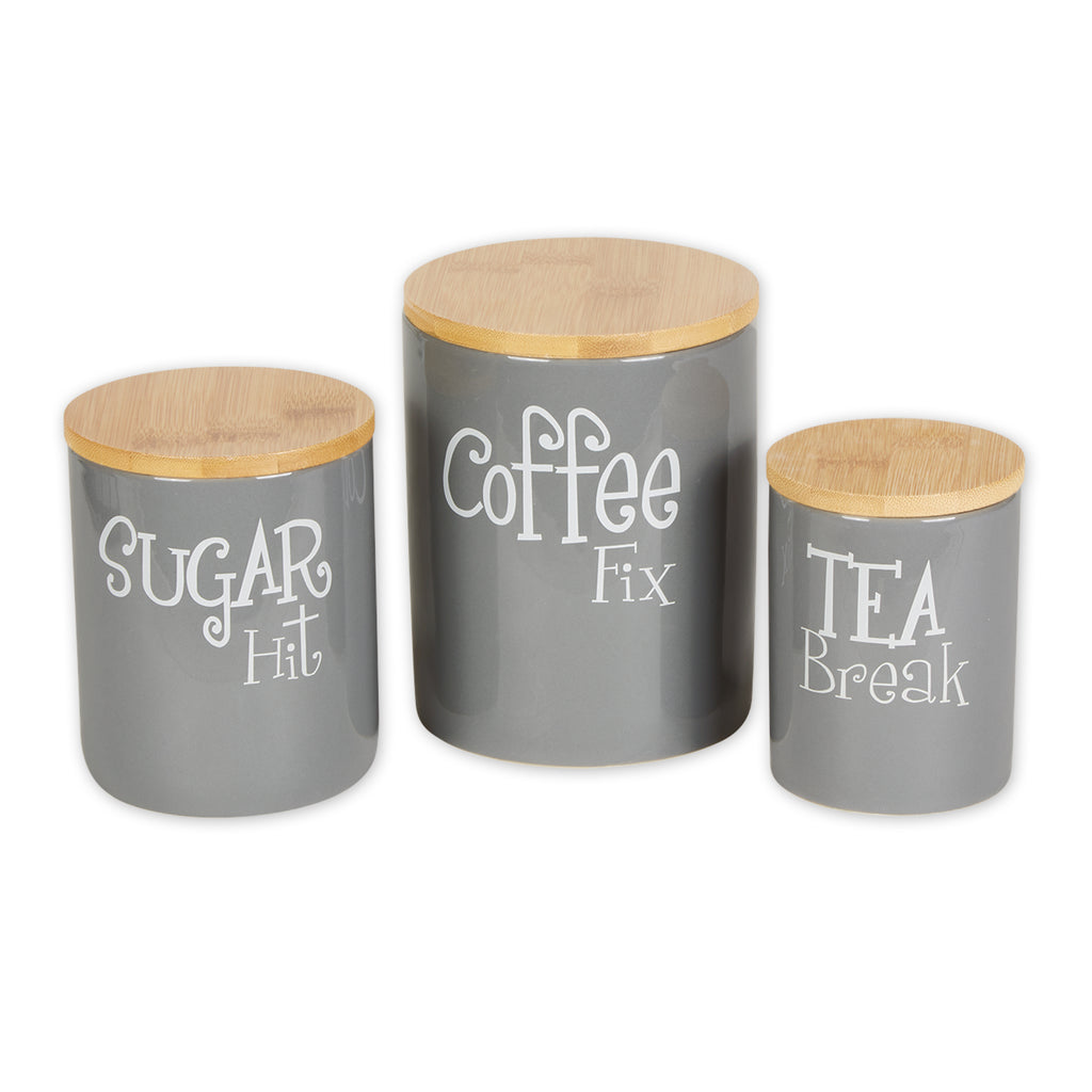 Gray Coffee/Sugar/Tea Ceramic Canister Set