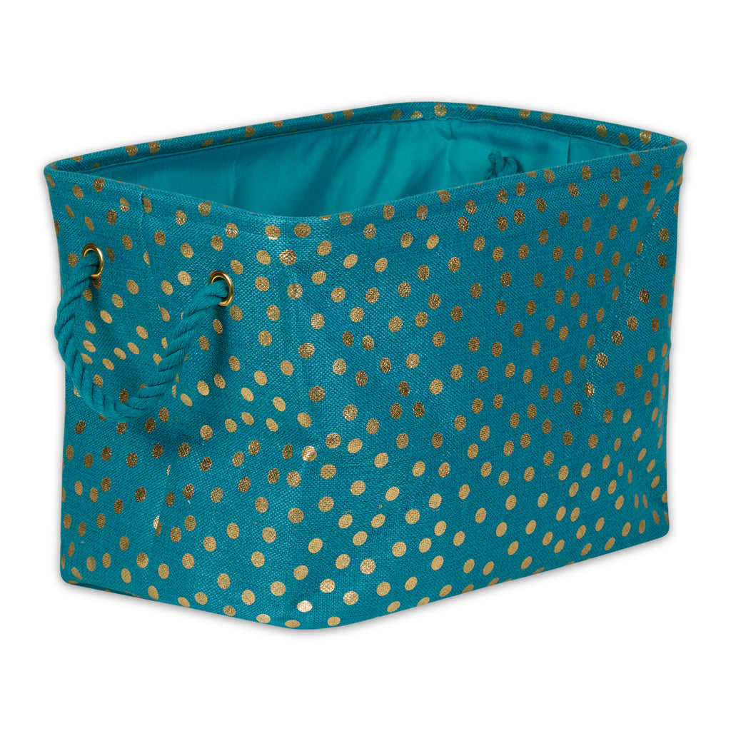 Dots Gold / Teal Rectangle Medium Polyester Bin