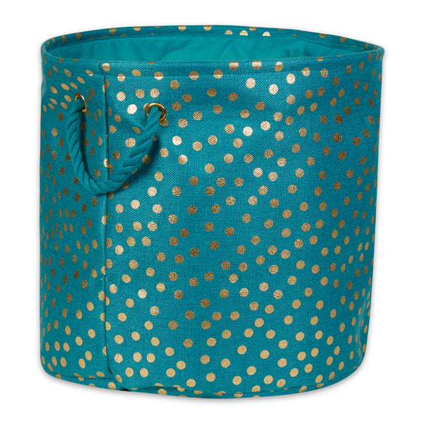 Polyester Bin Dots Gold / Teal  Round Large