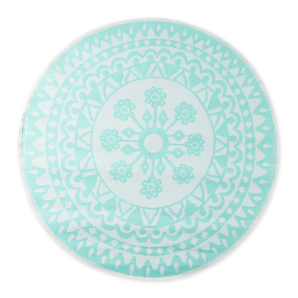 Aqua Floral Outdoor Rug 5 Ft Round