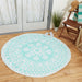 Aqua Floral Outdoor Rug 5 Ft Round