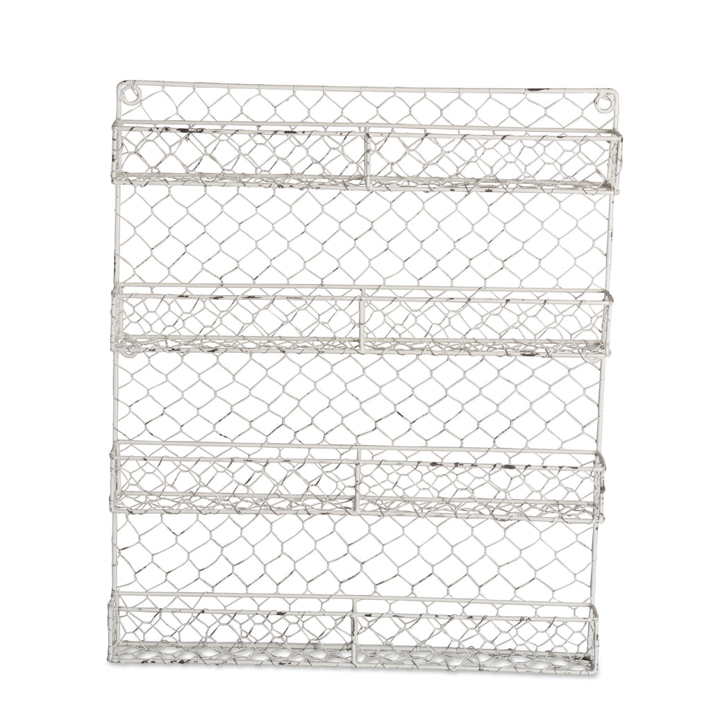 Antique White 4 Row Chicken Wire Spice Rack