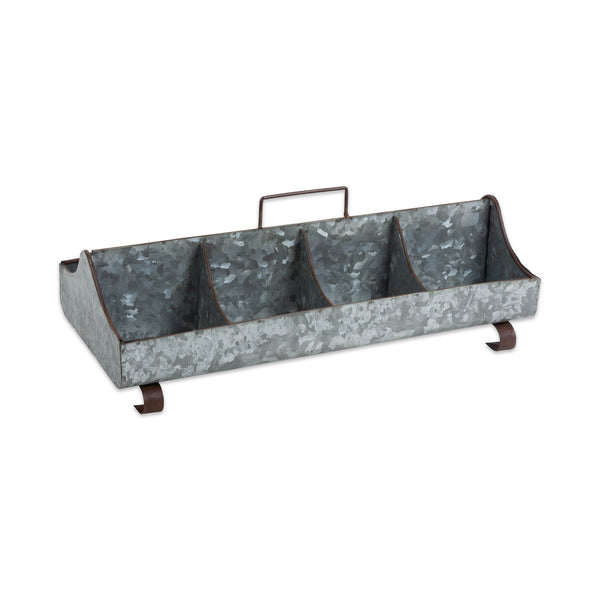 Galvanized Metal Farmhouse Trough Caddy Tray With Handle