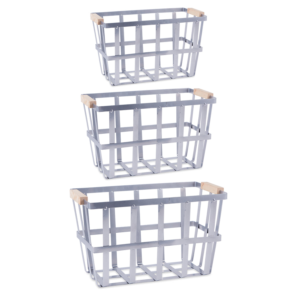 Galvanized Metal Urban Modern Metal Basket Set of 3