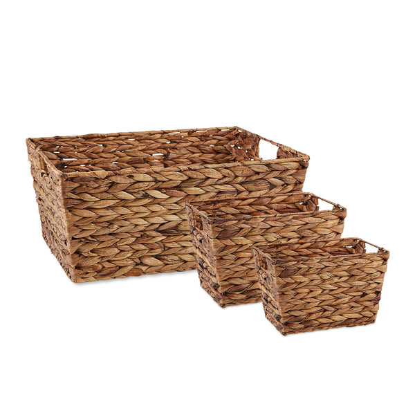 Dark Brown Water Hyacinth Basket Set of 3