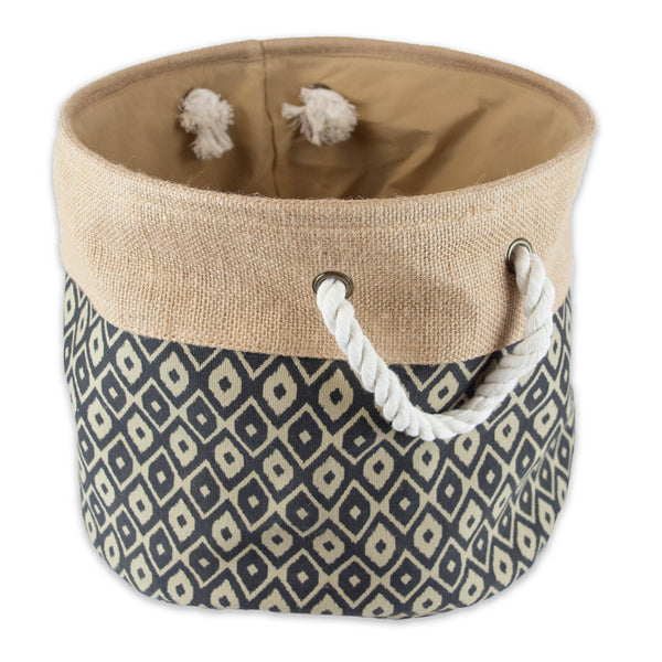 Burlap Bin Ikat Black Round Large