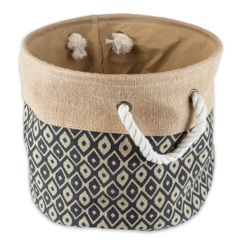 Burlap Bin Ikat Black Round Small