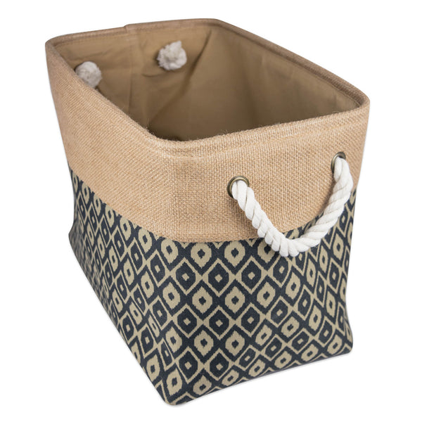 Burlap Bin Ikat Black Rectangle Large 17.5 x 12 x 15