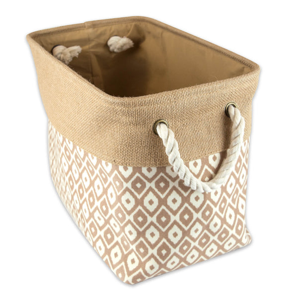 Burlap Bin Ikat Brown Rectangle Large 17.5 x 12 x 15