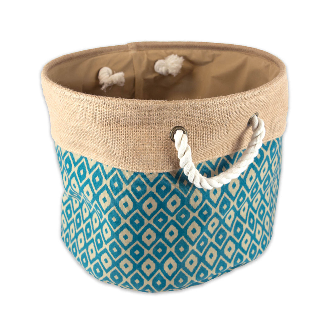 Burlap Bin Ikat Teal Round Small