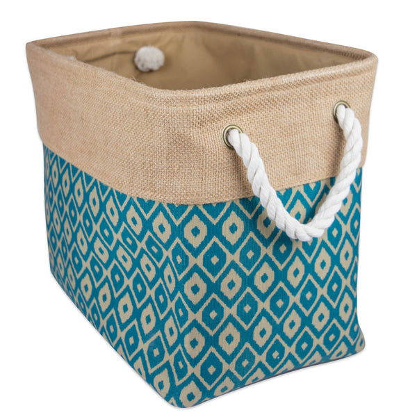 Burlap Bin Ikat Teal Rectangle Large 17.5 x 12 x 15