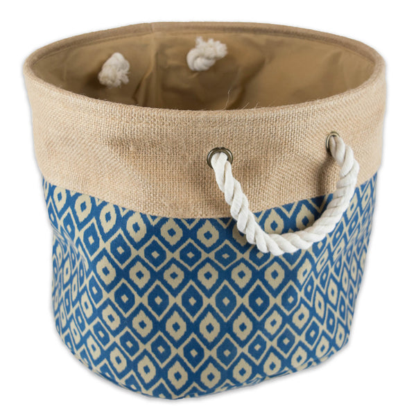 Burlap Bin Ikat Blue Round Large