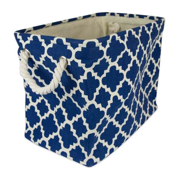 Lattice Navy Rectangle Medium Polyester Bin