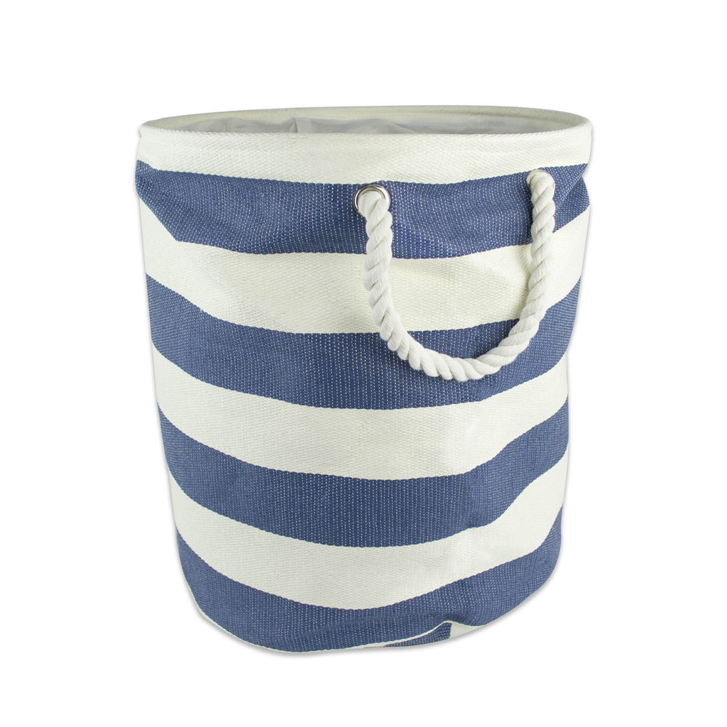 Paper Bin Stripe Nautical Blue Round Large