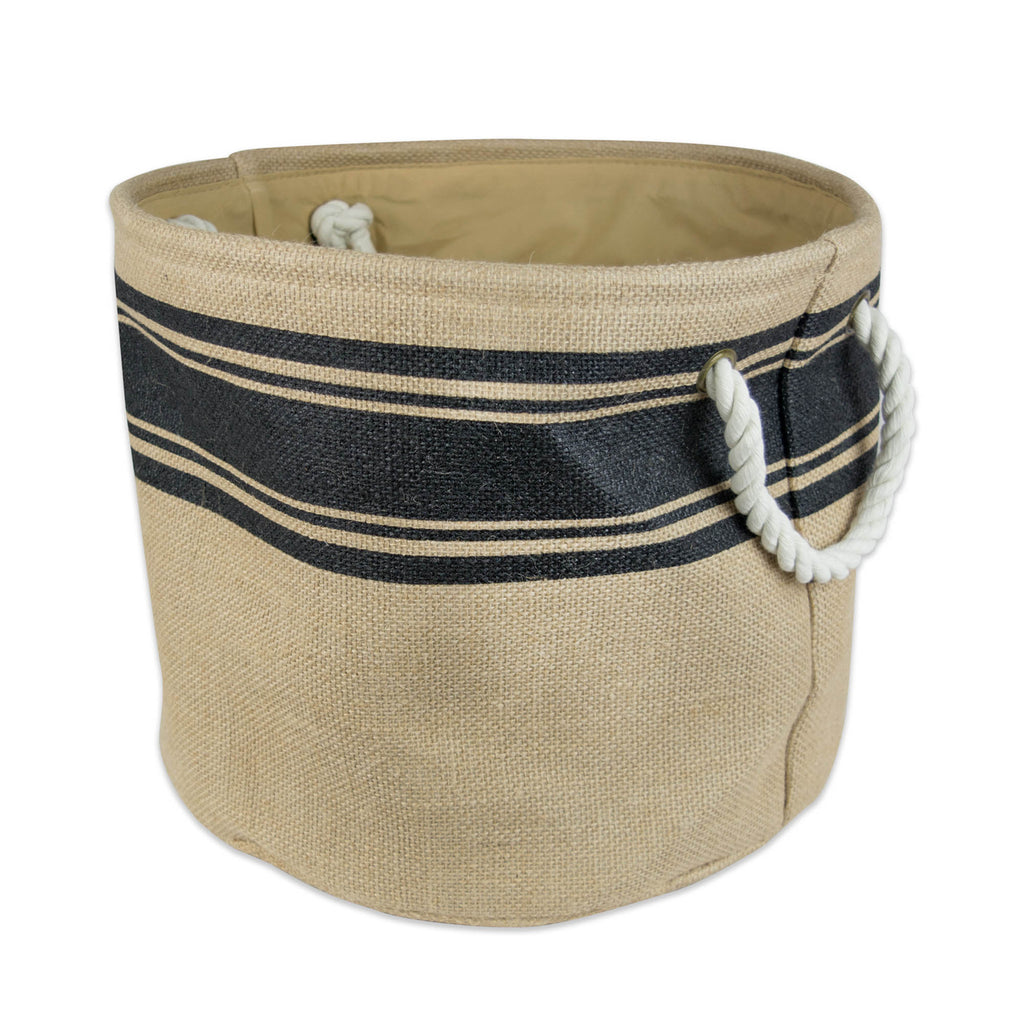 Burlap Bin Border Black Round Small