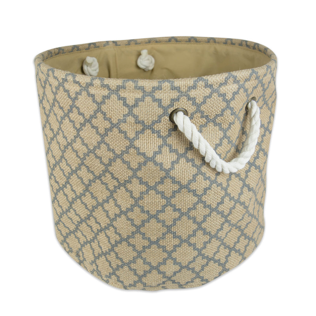 Burlap Bin Lattice Gray Round Medium