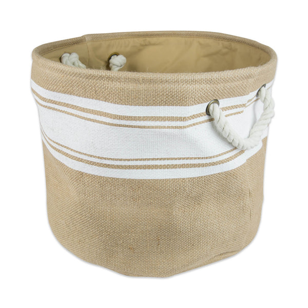 Burlap Bin Border White Round Medium