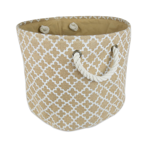 Burlap Bin Lattice White Round Large