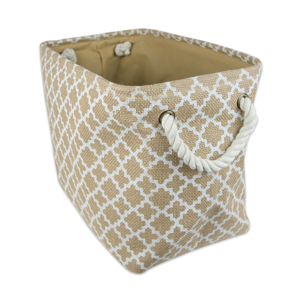 Burlap Bin Lattice White Rectangle Medium