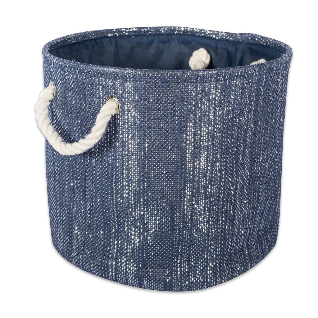 Lurex Nautical Blue/Silver Round Small Paper Bin