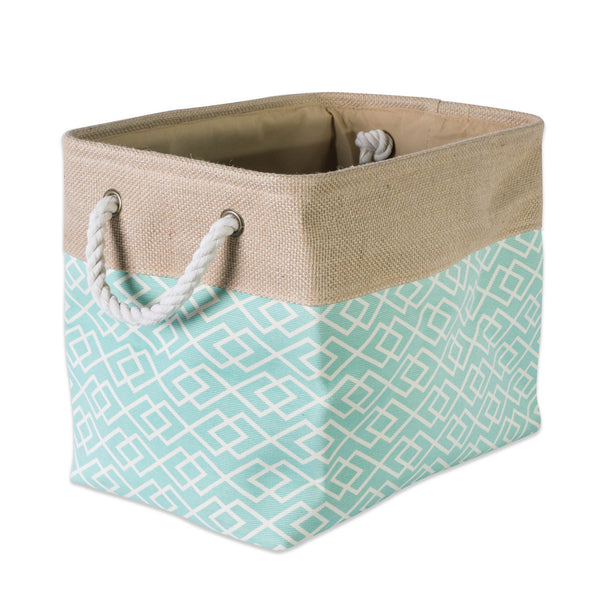 Burlap Bin Diamond Aqua Rectangle Large 17.5 x 12 x 15